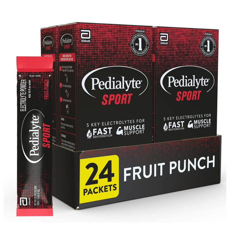 Pedialyte Sport Electrolyte Powder, Fast Hydration with 5 Key Electrolytes for Muscle Support Before, During, & After Exercise, Fruit Punch, 0.49-oz Packets (24 Count) 24 Count (Pack of 1) - BeesActive Australia