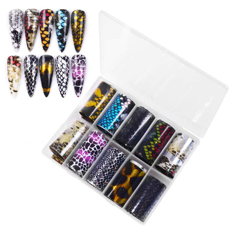 Major Dijit 10 Rolls Nail Foil Set Transfers Stickers Snake Print Design Nail Art DIY Decals Manicure Tips Decoration (4×100CM/Roll) - BeesActive Australia