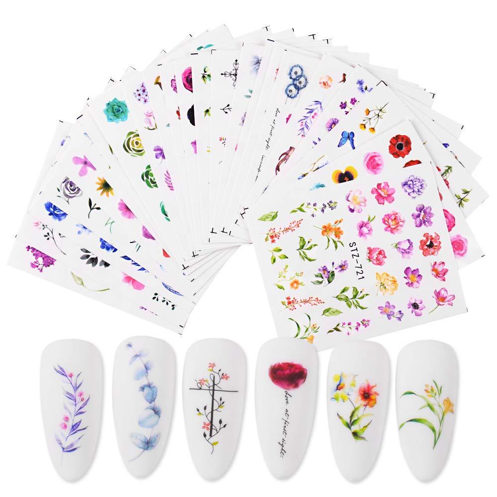 DouborQ Nail Art Water Transfer Sticker Decals 24 Sheets Nail Art Butterfly flower feather Design Accessories Stickers Manicure Tips Nail Art DIY Decoration (C) C - BeesActive Australia