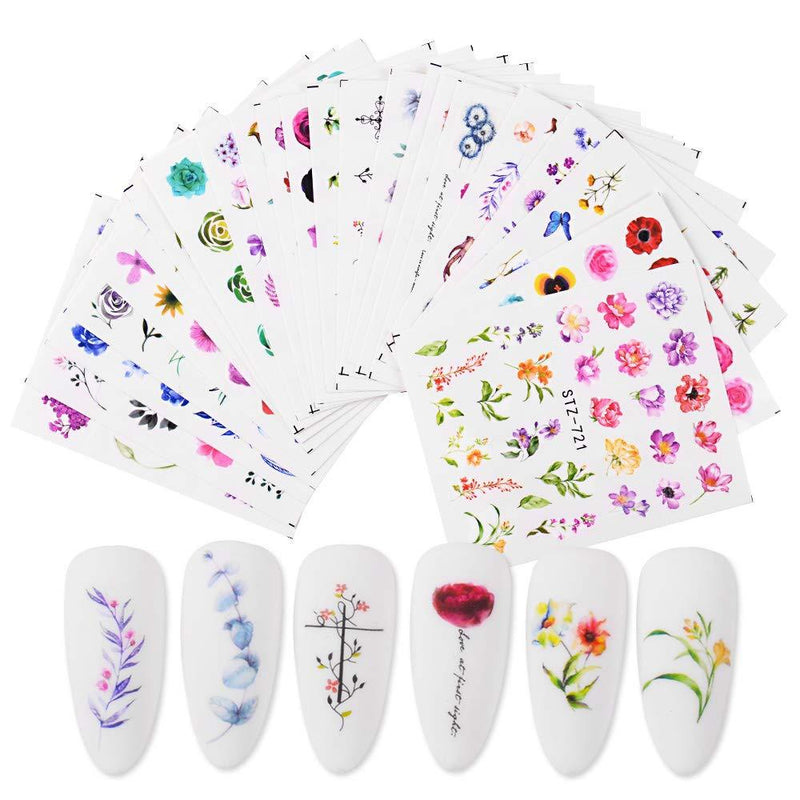 DouborQ Nail Art Water Transfer Sticker Decals 24 Sheets Nail Art Butterfly flower feather Design Accessories Stickers Manicure Tips Nail Art DIY Decoration (C) C - BeesActive Australia