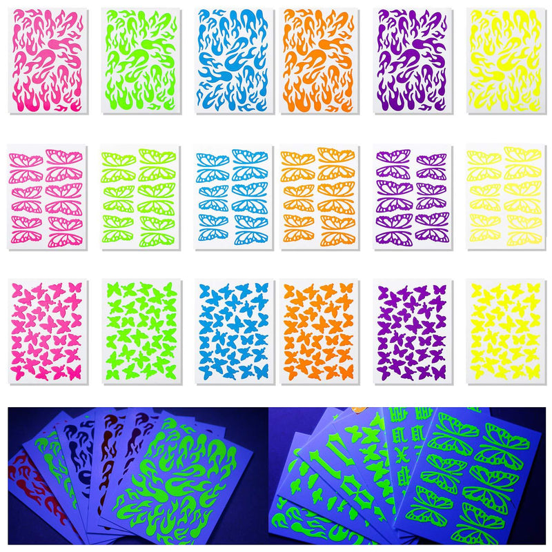 DAGEDA 18 PCS Luminous Nail Stickers, Fluorescence Fire Flame Butterfly Nail Tape Adhesive Foils DIY Decoration Nail Decals Decoration, Nail Art Stickers Luminous Fire - BeesActive Australia