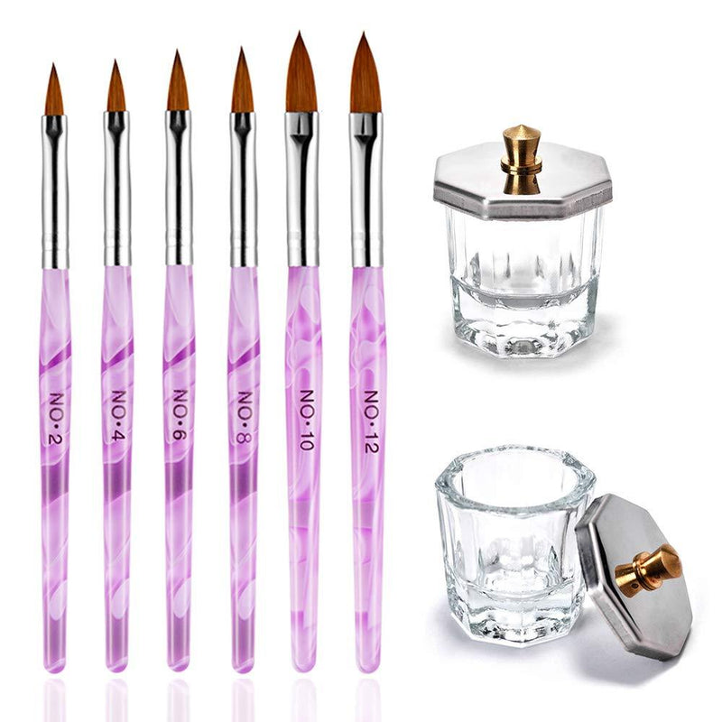 Kalolary 2Pcs Nail Art Dappen Dish with 6Pcs Acrylic Nail Brush Set, Mini Glass Nail Cup with Lid Glass Crystal Bowl Acrylic UV Gel DIY Brush Nail Crystal Cup Set Acrylic Liquid Powder Styling Tool - BeesActive Australia