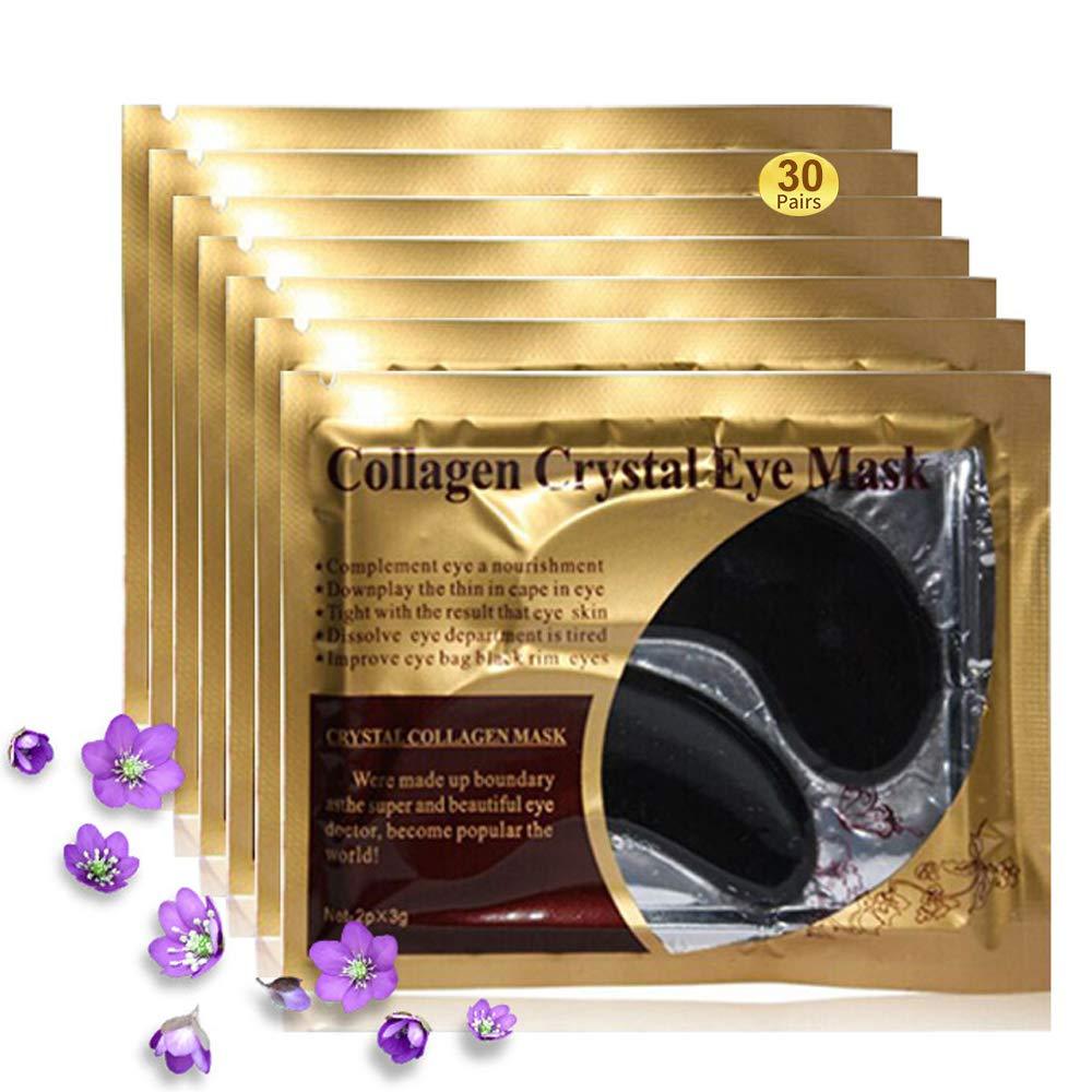 Eye Mask, 30 Pairs Collagen Under Eye Patches, Black Crystal Eye Gel Pads Treatment for Reducing Dark Circles, Lighten Wrinkles Anti-Aging Moisturizing, Fine Lines Eye Bags Puffiness for Women Men Black Eye Mask - BeesActive Australia