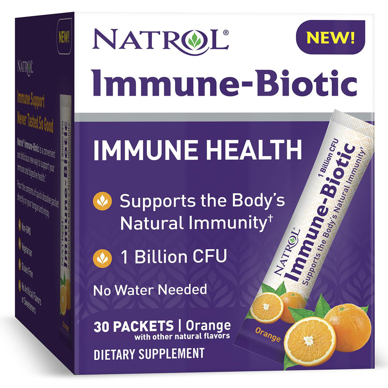 Natrol Immune-Biotic Stick Pack Powder, Supplement for Immune Support+ with Prebiotics and Probiotics, No Water Needed, Orange Flavor, 30 Count - BeesActive Australia