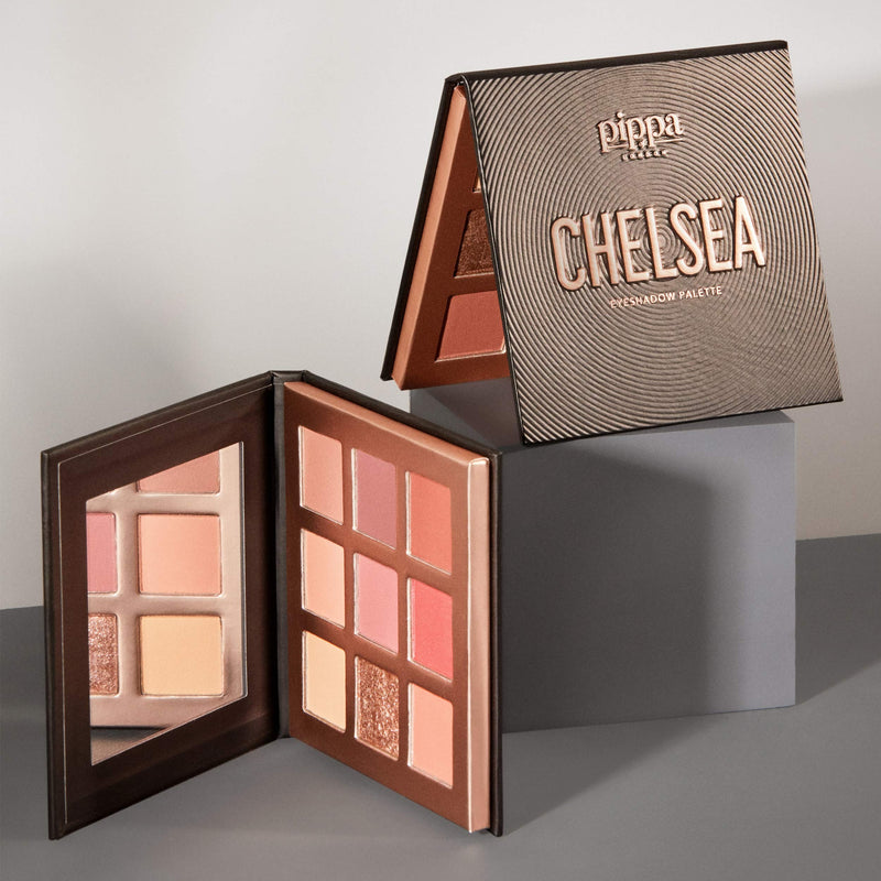 Pippa of London Chelsea Make Up Palette 352 for Cheeks and Eyes with 9 Luxury Eyeshadows, Highlighters and Blushers in Rose Gold case with Mirror - BeesActive Australia