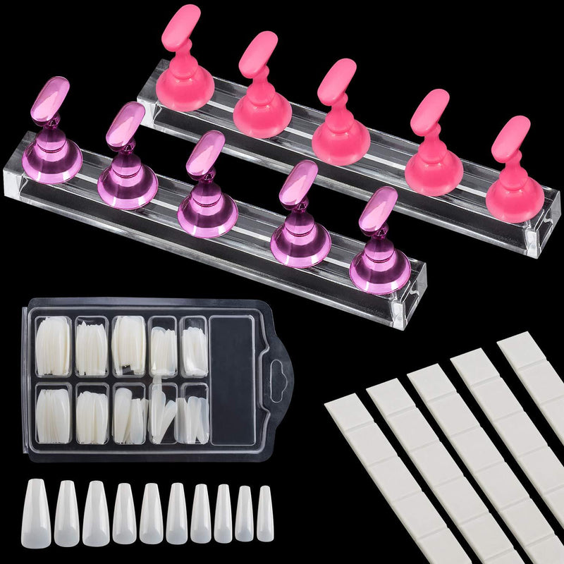 OIIKI 2 Set Acrylic Manicure Practice Stand, Magnetic Nail Tips Holders, Fingernail Display Stands Manicure Training Holder, with 60PCS Reusable Sticky Clay Adhesive Putty + 100PCS Long Nail Tips - BeesActive Australia