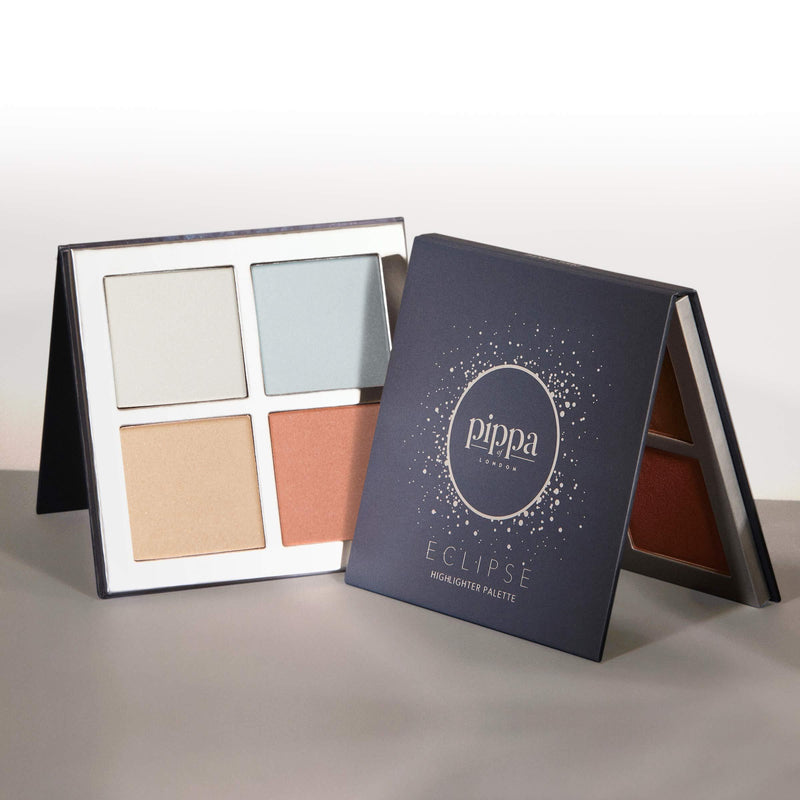 Pippa of London Eclipse Highlighter Palette 381 Make Up for Cheeks and Face with 4 Luxury Highlighters in a Silver Gold Case with Mirror - BeesActive Australia