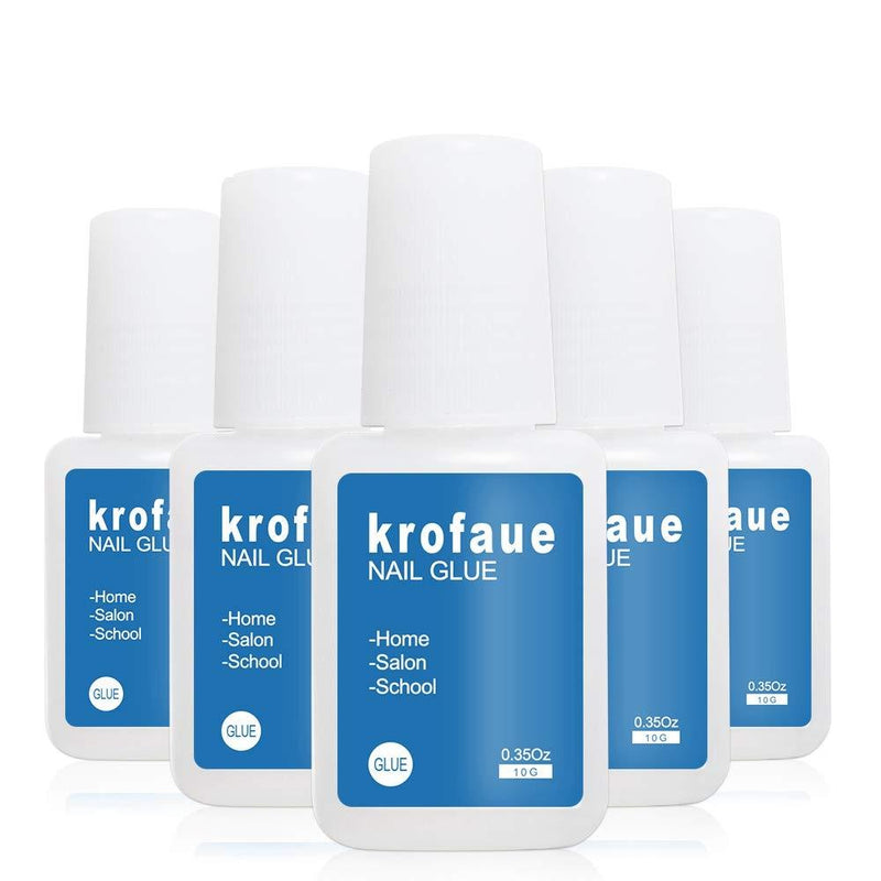 krofaue Nail Glue Nail Bond Super Strong for Acrylic Nails and Press on Nails Manicure Decoration with Brush, 0.35./ 10 g oz for Each Glue -5Pcs - BeesActive Australia