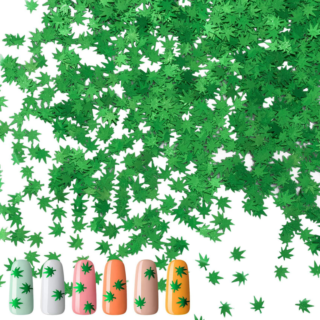OIIKI 40 Grams Weed Leaf Glitter, Maple Pot Leaves Glitter, Sparkly Cosmetic Sequins Flakes, for Resin, Beauty Make Up, Weed Nail Art and DIY Decoration (Green) 40 Gram - BeesActive Australia