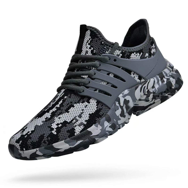 Troadlop Men's Running Shoes Non Slip Shoes Breathable Lightweight Sneakers Slip Resistant Athletic Sports Walking Gym Work Shoes 7 2-camouflage Gray - BeesActive Australia
