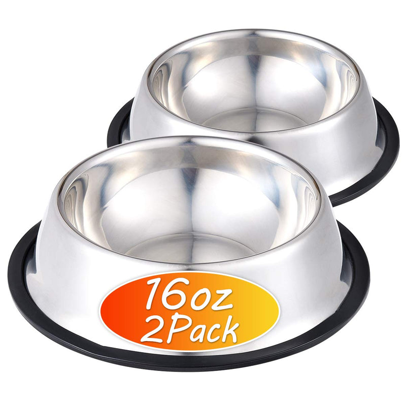 INONE Stainless Steel Dog Bowl with Rubber Base for Food and Water, Pet Food Container, Perfect Dog Bowls Choice for Small/Medium/Large Dogs or Cats (2 Pack) 16oz 2pcs - BeesActive Australia