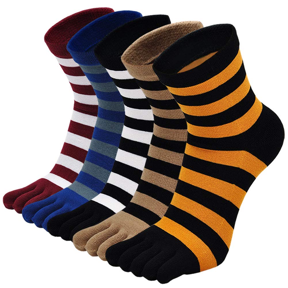 Mens Toe Socks Cotton Running Five Finger Crew Socks Cotton Stripe-02 Us 7-10 - BeesActive Australia