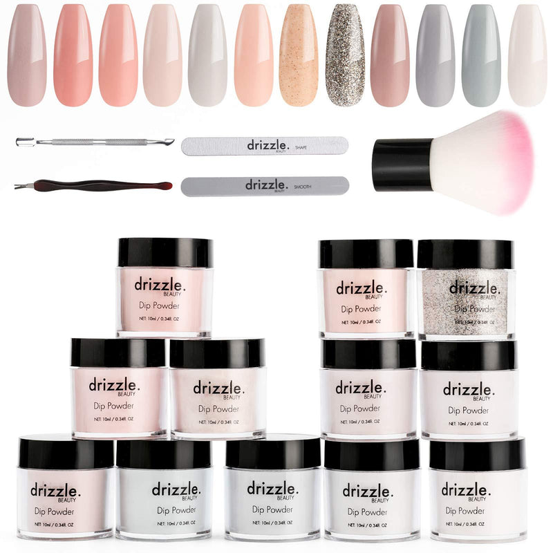 Drizzle Acrylic Nail Powder Kit Dip Powder Colors Set 12 Color Dipping Nail Powder Starter Kit Neutrals Collection Nude Gray Glitter Series Color Clear Acrylic Powder for Nails Birthday Gift Neutrals-12 - BeesActive Australia