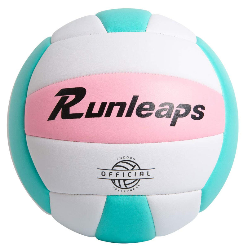 Runleaps Soft Indoor Volleyball Waterproof Volleyball Light Touch Recreational Ball for Pool Gym Indoor Outdoor Size 5 Pink/Light Blue - BeesActive Australia
