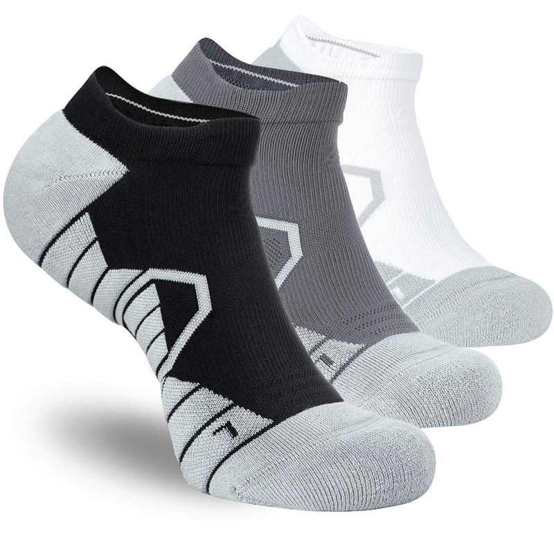 Hylaea Athletic Running Socks Cushion Padded Moisture Wicking Low Cut 3 Pairs Black Grey White Small - BeesActive Australia