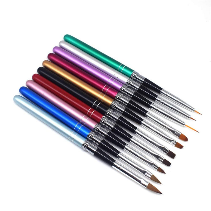 ONNPNN 10 Pieces Acrylic Paint Brushes Set, Professional Nail Art Design Polish Brush Pen, Different Shape Copper Handle Fine Tip Miniature Paintbrushes for Home Salon UV Gel Detail Drawing Painting - BeesActive Australia