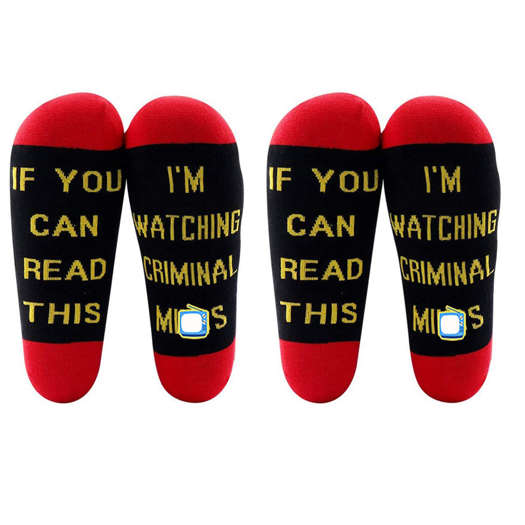 LEVLO If You Can Read This I'm Watching Criminal Cotton Socks Criminal Fans Gift (2 Pairs/Set) 2 Pairs/Set - Mid Calf - 3 - BeesActive Australia