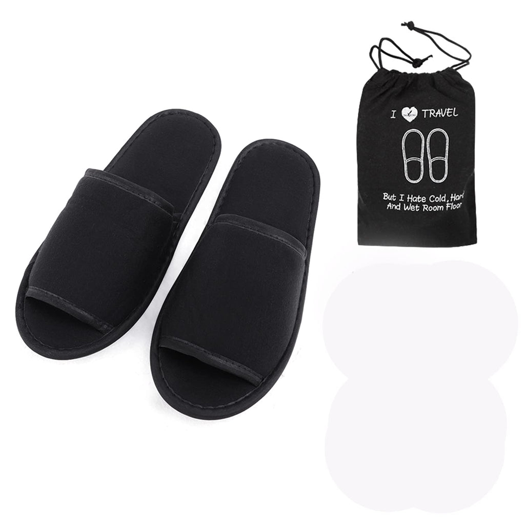 Spa Slippers Indoor Hotel Slippers Reusable Portable Open-Toe Travel Slippers with Carry Bag Breathable Nonslip Slippers for Home Guests Black - BeesActive Australia