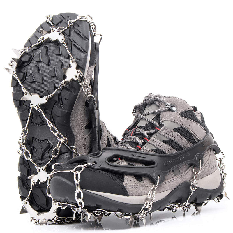 Greatever Crampons for Hiking Boots, Ice Cleats Traction Snow Grips for Boots Shoes, Microspikes Anti Slip 19 Stainless Steel Spikes Safe Protect for Hiking Fishing Walking Climbing Mountaineering Black Medium - BeesActive Australia