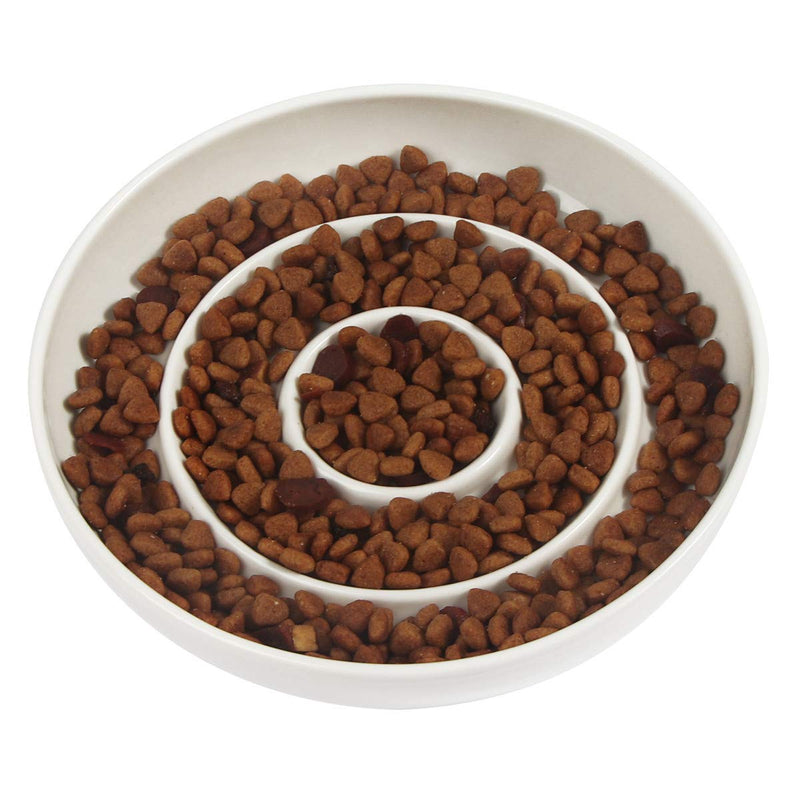 SLSON Cat Slow Feeder Bowl,Ceramic Slow Feed Cat Bowls Heavy and Shallow Wisker Stress-Free Pets Dish for Kittens Small Pets Wet Food,White - BeesActive Australia