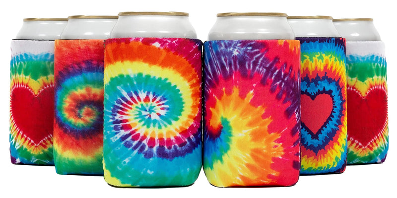 QualityPerfection Can Cooler Sleeve (6 Pack) 4mm Thickness Neoprene 12 oz Regular Can Coolie, Collapsible Economy Bulk Insulation with Stitches Perfect 4 Events,Custom DIY Projects (Tie-dye Mix) Tie Dye Mix - BeesActive Australia
