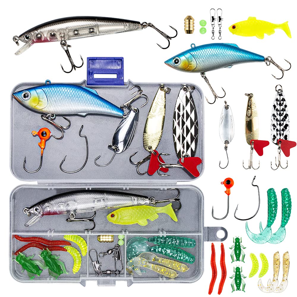 GOANDO Fishing Lures Kit for Freshwater Bait Tackle Kit for Bass Trout Salmon Fishing Accessories Tackle Box Including Spoon Lures Soft Plastic Worms Crankbait Jigs Fishing Hooks… 24Pcs Fishing Lures - BeesActive Australia