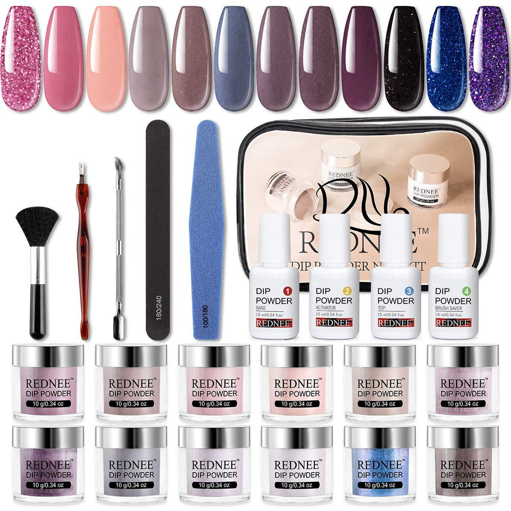 REDNEE Dip Powder Nail Kit Starter 12 Colors with Gel Liquid and Manicure Tools Dipping Essential Travel Kit - RE07 Classy Color - BeesActive Australia