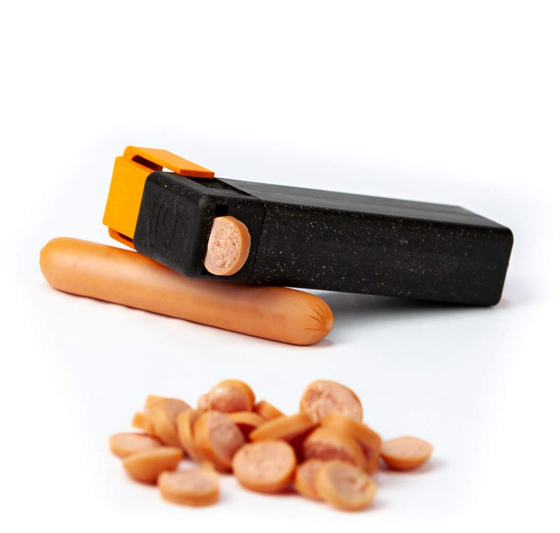 Train'N'Treat Dog Treat Dispenser, Combines a Subtle Clicking Sound with Offering a Treat (Max. diameter 3/4") in a Clean and Safe Way, Easy 1 Hand Operation, Slices Small Hot Dogs etc. into Treats - BeesActive Australia