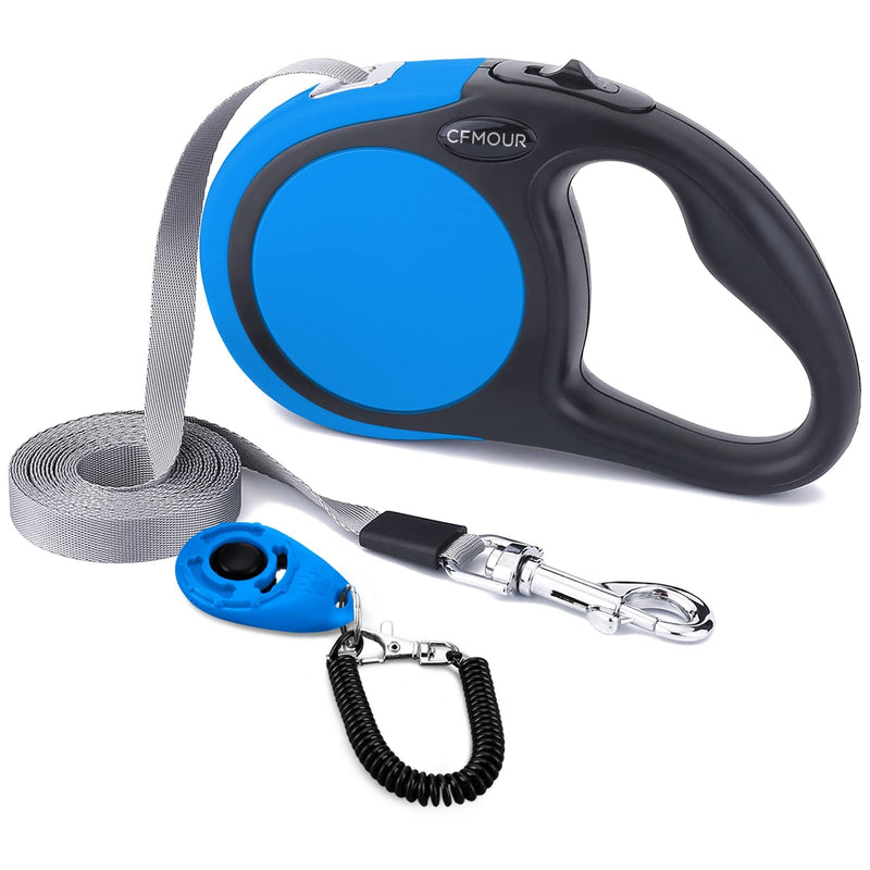 CFMOUR Retractable Dog Leash, 16ft No Tangle Retractable Leashes with Clicker for Puppy Small Medium Dogs Upto 44lbs, Strong Nylon Tape/Ribbon, One-Handed Brake Pause Lock Blue - BeesActive Australia