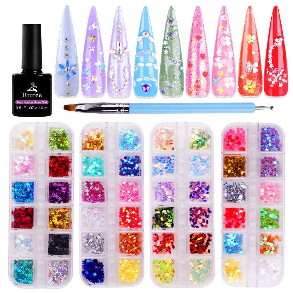 Biutee Nail Art Glitter Sequins 4 Boxes Nail glitter powder 3D Butterfly Star Heart Horse eye shape Colorful Laser Acrylic Paillettes for Nail Art DIY Eye Makeup Sequins Lip Gloss Decorations - BeesActive Australia