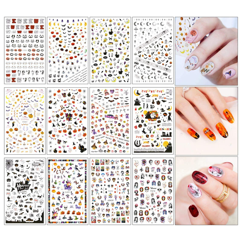 Halloween Nail Art Decals Stickers Fingernails Toenails Decorations Self-Adhesive DIY Nail Art Tips Accessories Stencil for Halloween Party Supply (Holloween B) - BeesActive Australia
