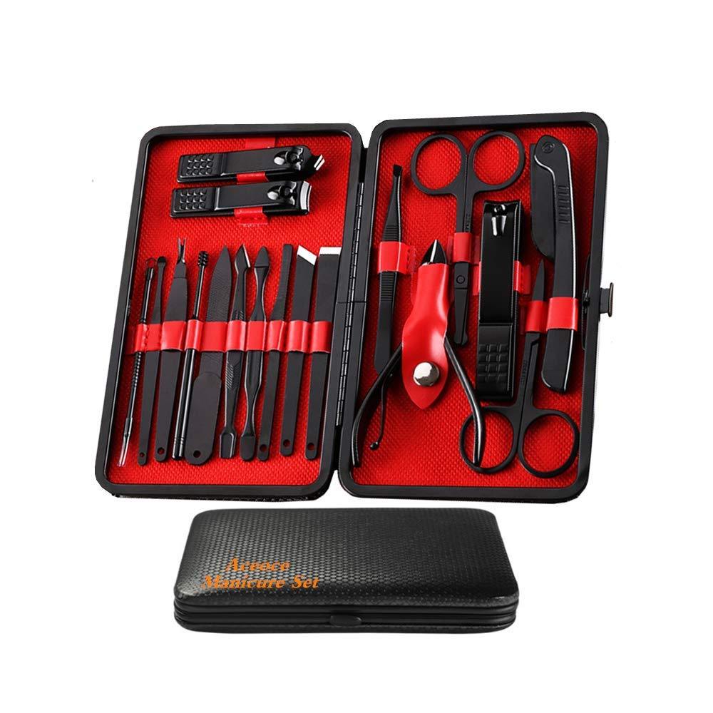 Manicure Set, Men Women Grooming kit, Nail Clippers Pedicure Kit, Manicure Professional Tools Gift 18 In 1 with Luxurious Travel Case For Gifts Choice Friends Parents red-black - BeesActive Australia