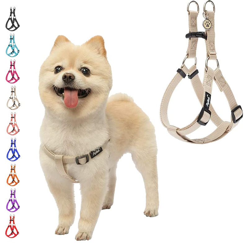 PUPTECK No Pull Dog Harness Soft Adjustable Basic Nylon Step in Puppy Vest Outdoor Walking with ID Tag Small Cream - BeesActive Australia