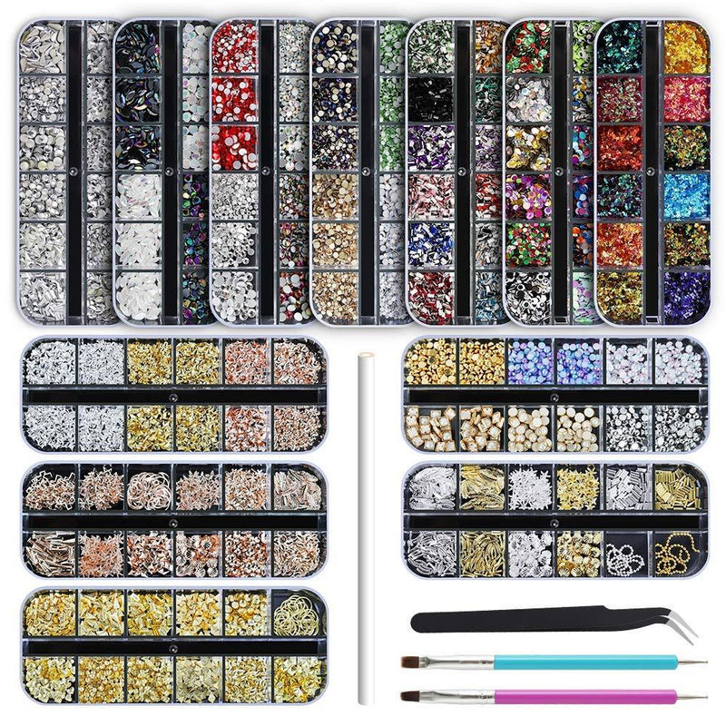 Artdone 12 boxes Nail Rhinestones,Nail Gems Nail Diamonds,Nail Art Studs Nail Crystals Nail Sequins for Nails Kit with 1 Tweezers and 3 Pen for Nail Art Supplies Accessories - BeesActive Australia