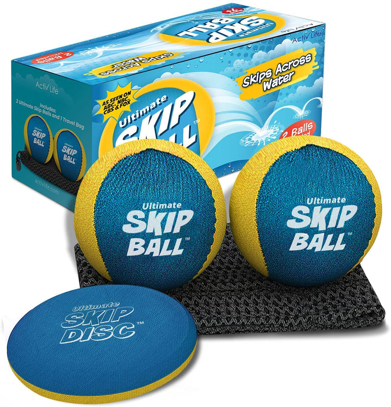 The Ultimate Skip Ball – Water Bouncing Ball (2 Pack) Create Lasting Memories with Your Friends & Family at The Beach, Lake or Pool - Great for All Ages Yellow/Cyan [with Skip Disc] - BeesActive Australia