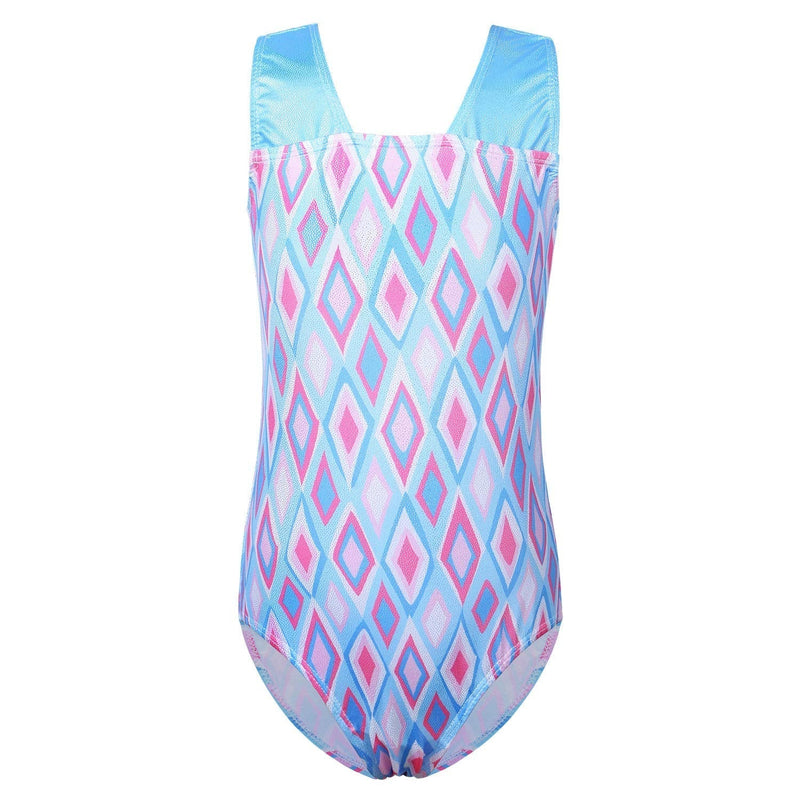 BAOHULU Girls Gymnastics Leotards Shiny Spliced Scale Dance Clothes Cosplay Costumes Blue Square 6-8 Years - BeesActive Australia