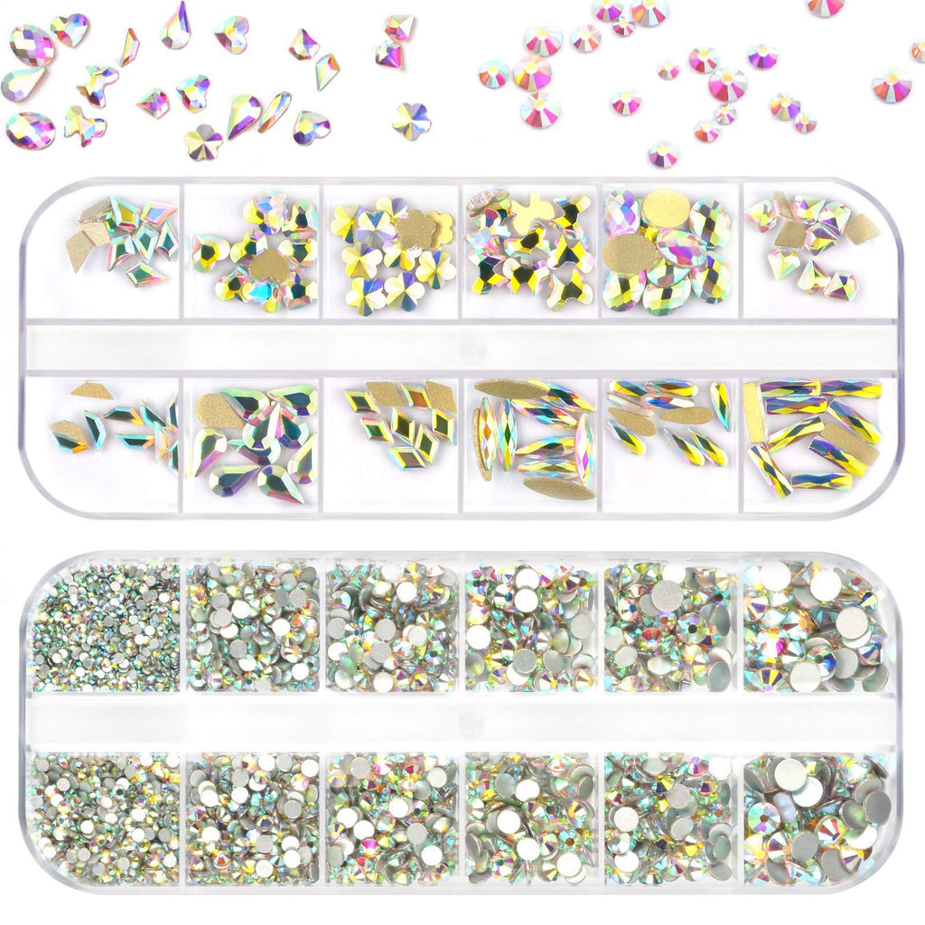 Evano 3000 PCS Rhinestones for Nail Art Glass Crystals Multi-Shape AB Rhinestones Shiny Flatback Nail Crystals Gems Set Mixed Shape 3D Jewelry Decoration for Nail Art DIY Craft - BeesActive Australia