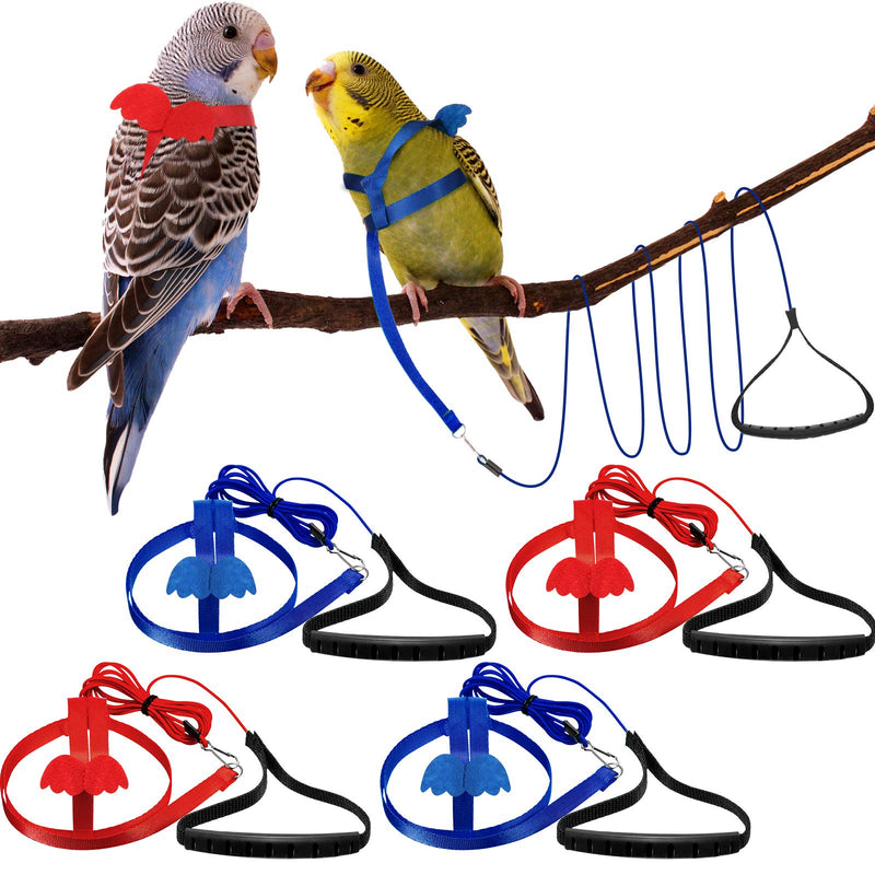 Shappy 4 Pieces Pet Parrot Bird Harness Leash Adjustable Bird Flying Harness Traction Rope with Cute Wing for Parrots Pigeons Budgerigar Lovebird Outdoor Training Toy S Red, Blue - BeesActive Australia