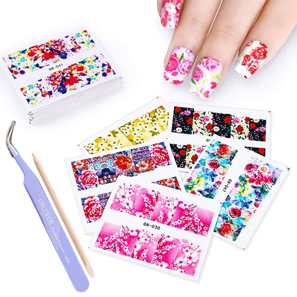 DANNEASY 48 Sheets Floral Nail Water Transfer Decals Full Wraps Nail Stickers Design Manicure Kit for Women with 1Pc Nail File + Wood Cuticle Stick kit 1 - BeesActive Australia