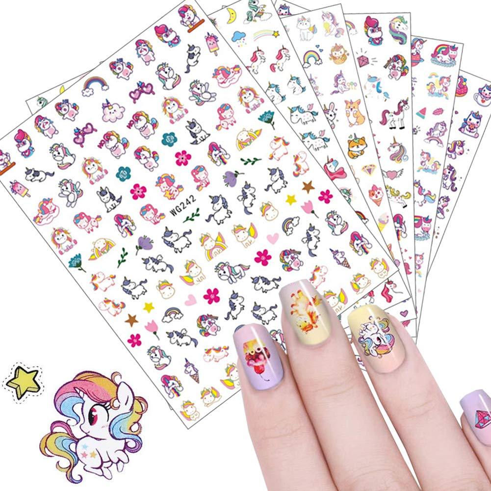 3D Unicorn Nail Art Stickers Nail Art Accessories Decals 6 Sheets Self-adhesive Cute Unicorns Rainbows Nail Sticker for Women Girls Kids Nail Arts DIY Nail Manicure Fingernail Decorations - BeesActive Australia