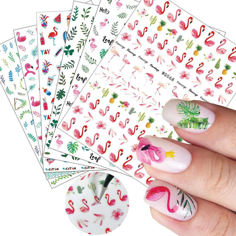 Flamingo Nail Art Stickers Decals Nail Art Supplies 3D Self-Adhesive Flamingo Leaves Nail Stickers Designs for Women Girls Manicure DIY Tip Nail Art Decorations Accessions - BeesActive Australia