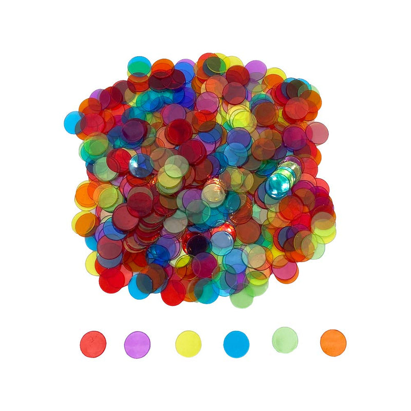 JUNWRROW 500 Pieces 3/4 inch Transparent 6 Color Bingo Counting Chips with Bag - BeesActive Australia