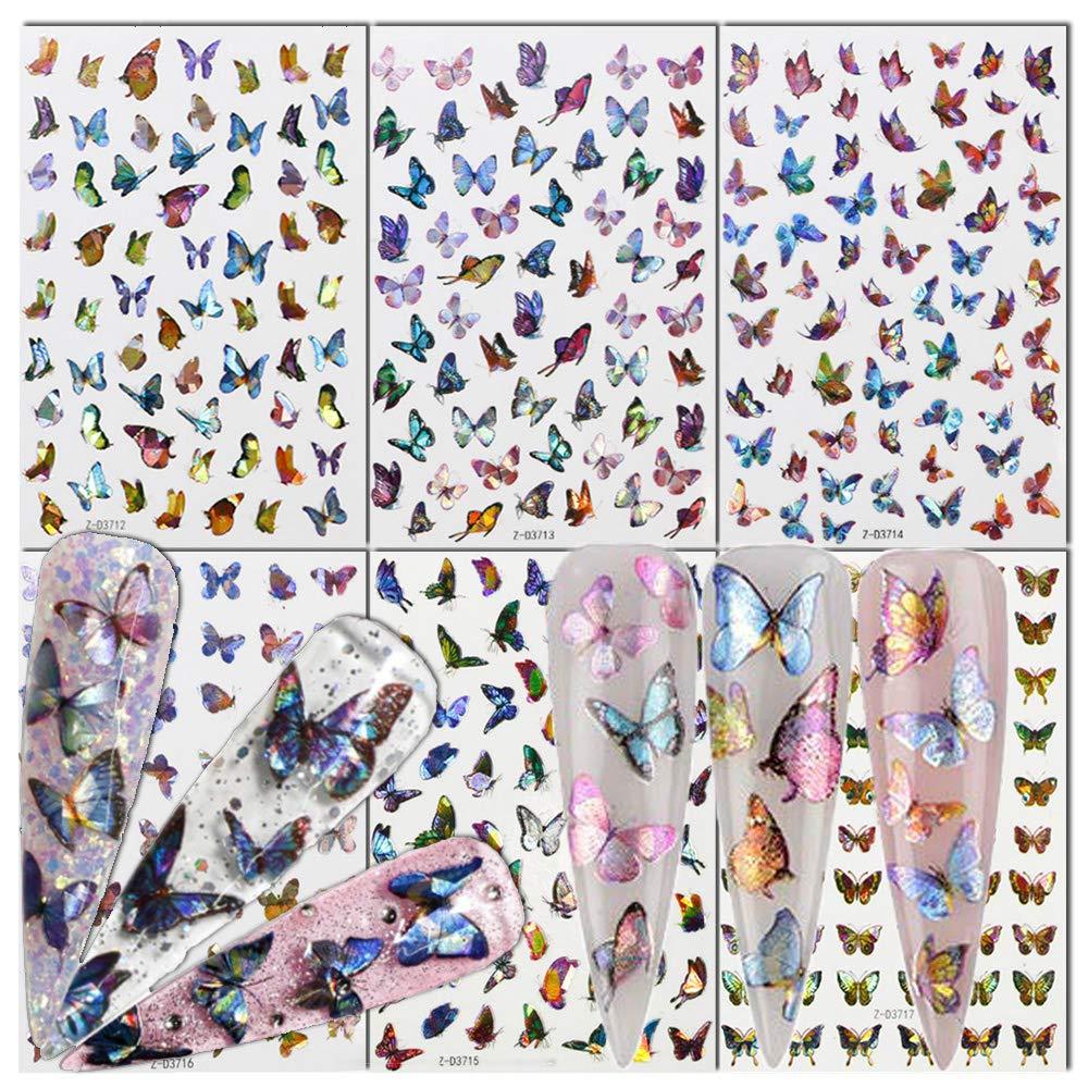 6 Sheets Glitter Butterfly Nail Art Stickers Decals Butterflies Nails Art Design Nails Accessories DIY Manicure Tips Finger Decorations Party Favors Supplies - BeesActive Australia