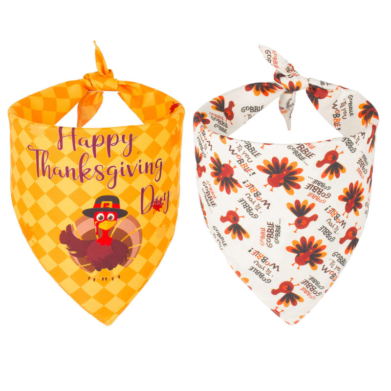 ADOGGYGO Thanksgiving Dog Bandana Fall Autumn Pet Bandana Reversible Triangle Bibs Scarf Accessories for Dogs Cats Pets Yellow & White - BeesActive Australia