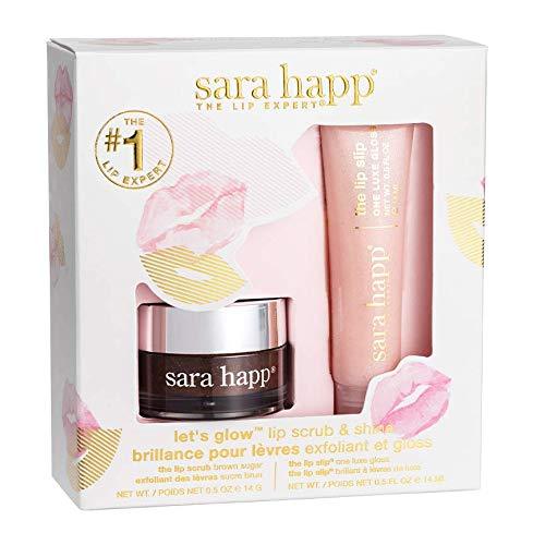 sara happ Let's Glow Lip Scrub & Shine Kit: Brown Sugar Lip Scrub 0.5 oz & The Lip Slip One Luxe Gloss 0.5 oz - BeesActive Australia