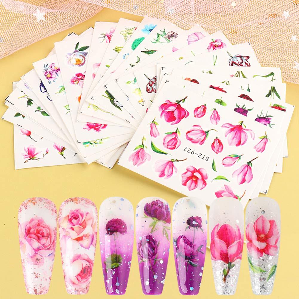 24 Sheets Rose Nail Art Stickers Decal, Water Transfer Flower Butterfly Flower Leaf Nail Art Decoration for Women Nail Salon DIY Design Nail Fingernail Manicure Tips - BeesActive Australia