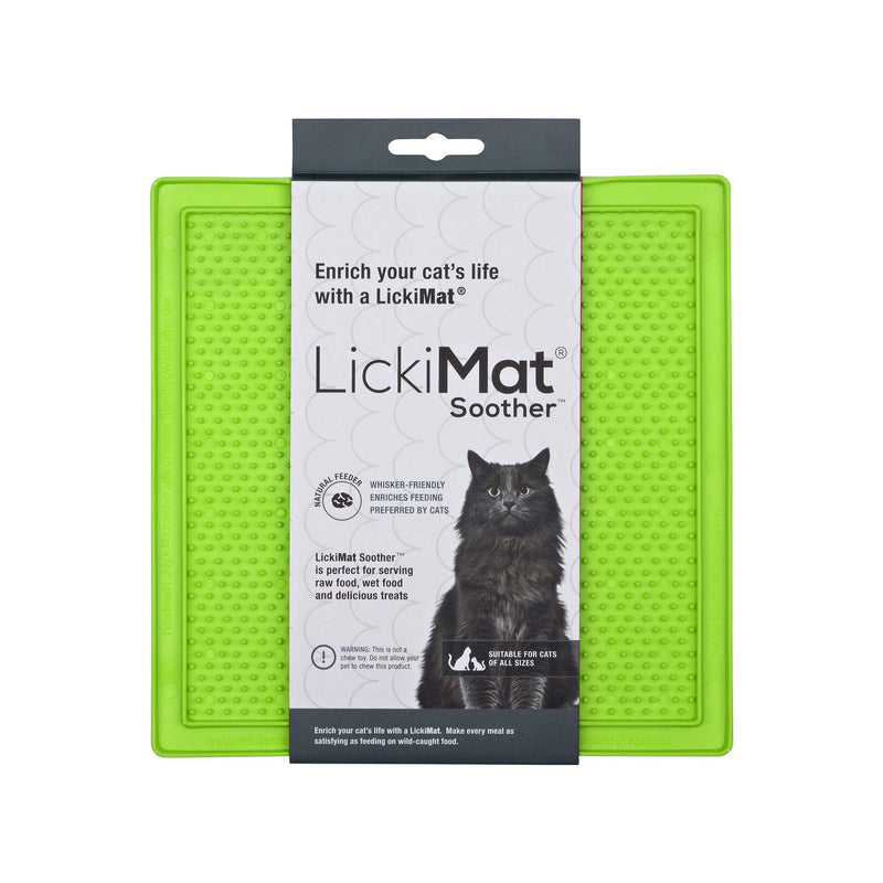 Lickimat Classic Cat Slow Feeders Lick Mat, Boredom Anxiety Reducer; Perfect for Food, Treats, Yogurt, or Peanut Butter. Fun Alternative to a Slow Feed Cat Bowl or Dish! Green Soother - BeesActive Australia