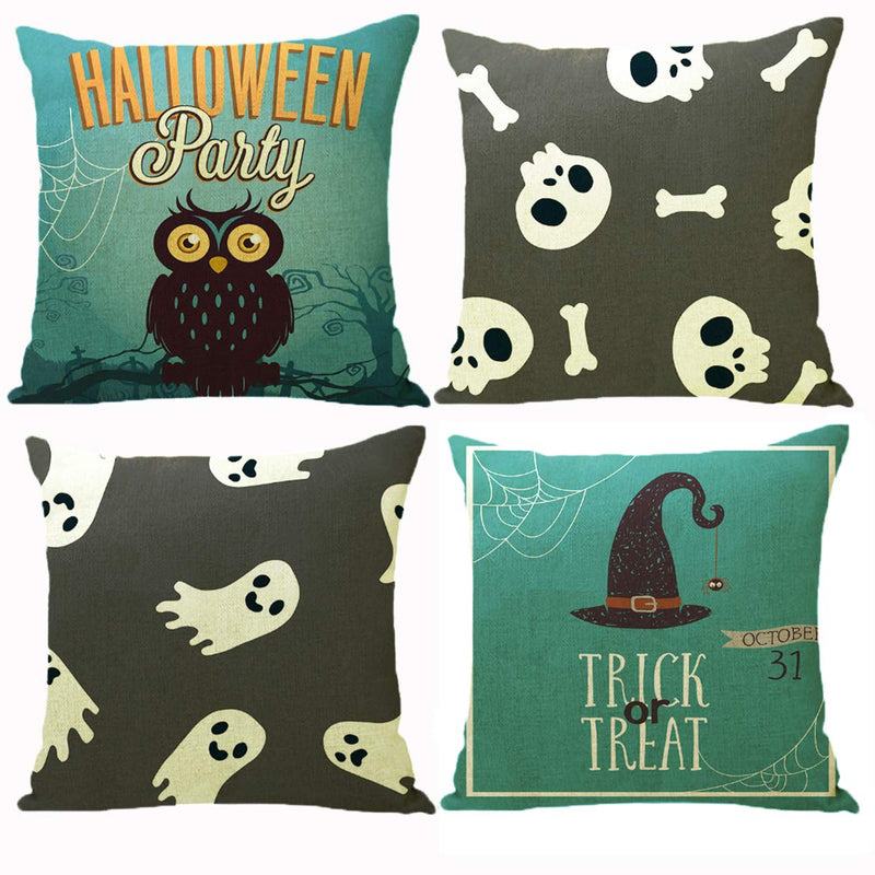 Fall Halloween Couch Throw Pillow Covers 18 x 18 Inch Set of 4 Square Cotton Linen Cushion Cases for Home Sofa Bed Decor Indoor Outdoor Decorations - BeesActive Australia