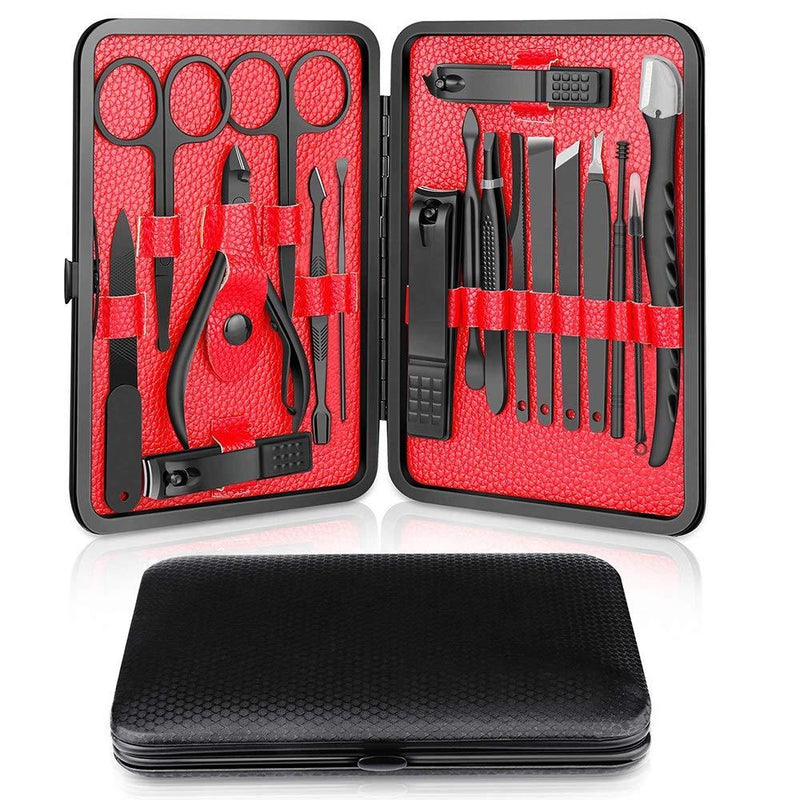 EV3RYDAY WRK Manicure Set, 18 in 1 Stainless Steel Professional Pedicure Kit Nail Scissors Grooming Kit with Black Leather Travel Case - BeesActive Australia