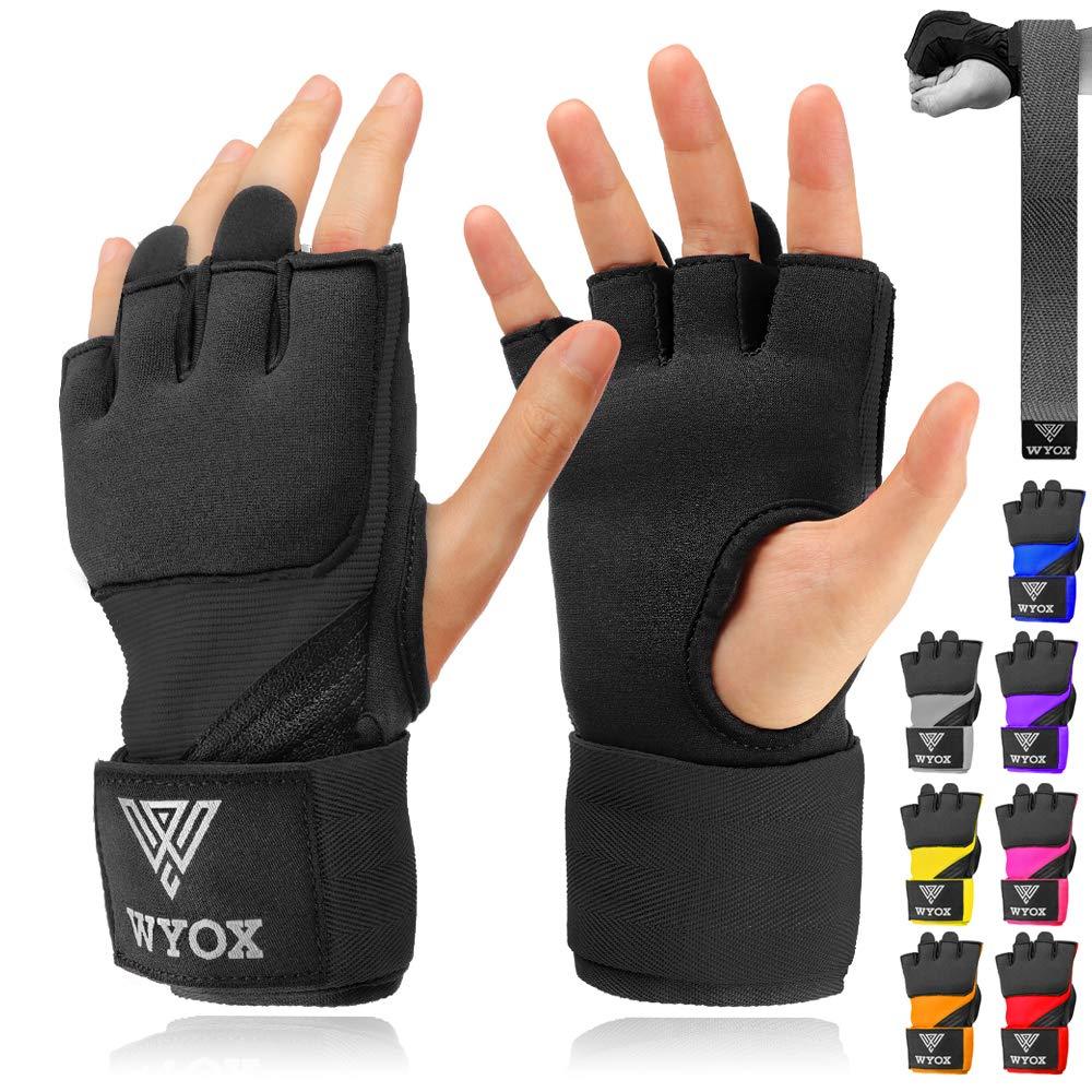 WYOX Boxing Wraps MMA Gloves Inner Boxing Gloves for Men Women Youth - EZ-Off & On - Thick Knuckle Padding - Breathable Fabric Hand Wraps Heavy Bag Gloves Black X-Small - BeesActive Australia